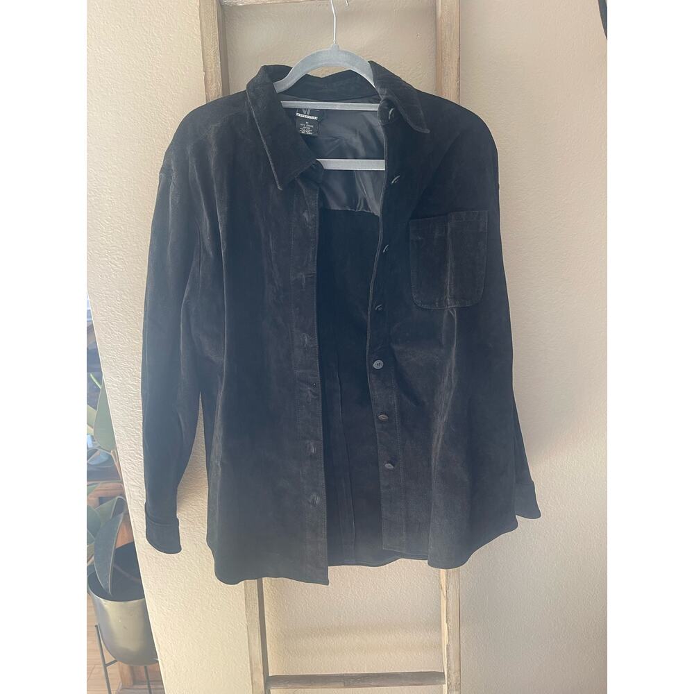 New Frontier Genuine Leather Black Suede Jacket Womens M Vintage Shacket